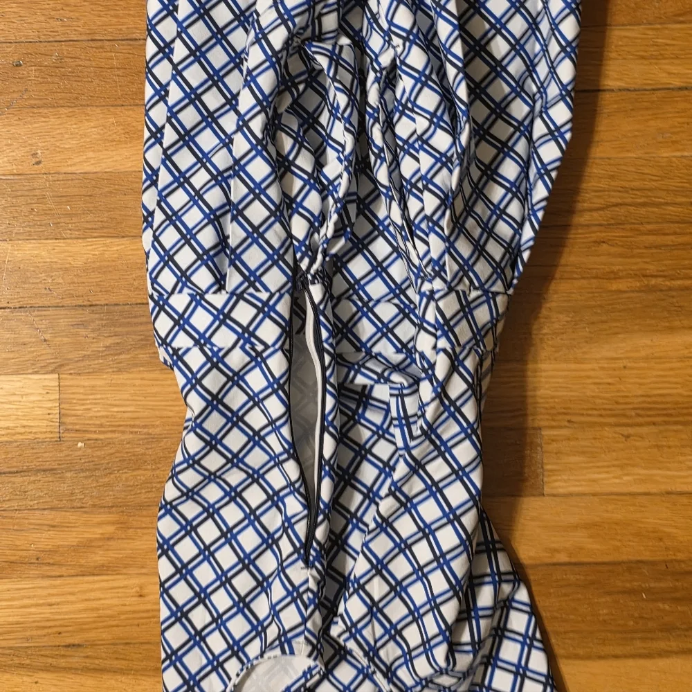 Tory Burch Blue and White Sleeveless Polo Mini Dress